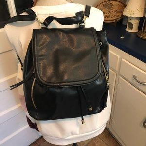 New Black Pebbled Leather Backpack